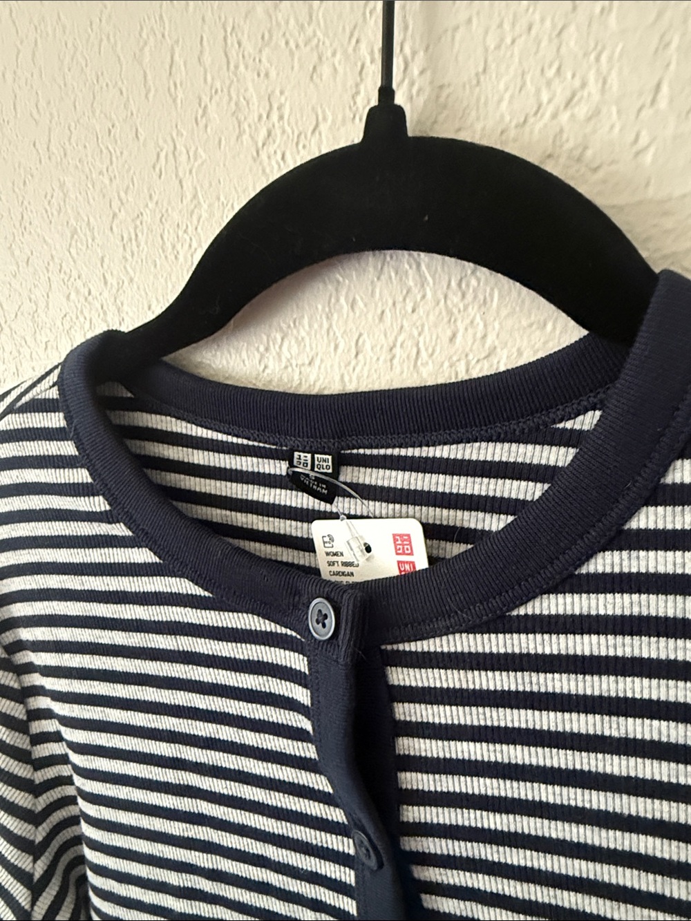 Uniqlo Navy and White Striped Button-Front Cardigan - Picture 2 of 4